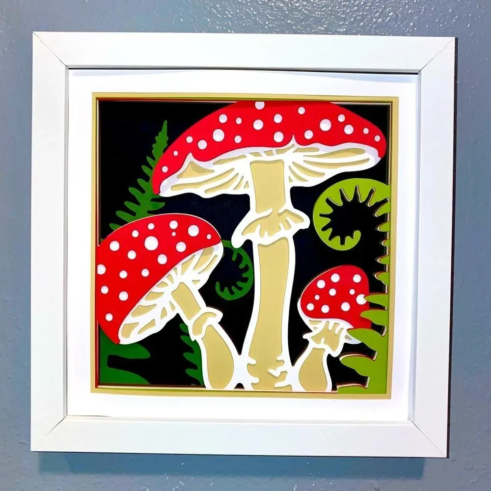 3D Mushrooms Shadowbox